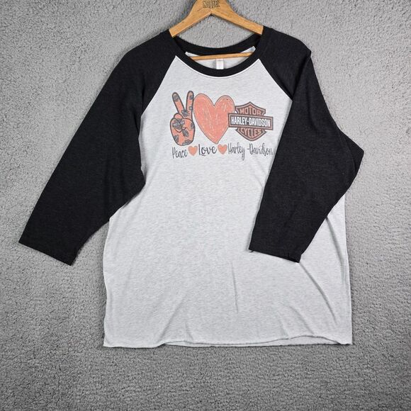 Harley Davidson Raglan T Shirt 2XL Gray Black Grunge Vintage Style Graphic Moto - Picture 5 of 12